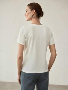 MOTF PREMIUM WOMEN'S RHINESTONE EMBELLISHED ROUND NECK SHORT SLEEVE T-SHIRT - White - View 3