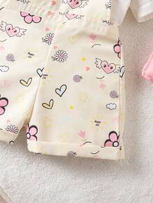 女婴可爱碎花连体衣，夏季百搭两件套，女婴可爱风格，女婴通用印花连体衣，女婴背带裤套装，女婴背带短裤，女婴连体衣套装，女婴背带连衣裙套装，春季女婴套装，春夏女婴套装，女婴动物印花连体衣，女婴休闲连体裤背带短裤，女婴春夏连体衣套装 - 白色 - 查看 5