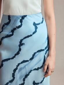 BizChic Blue Wavy Print Fishtail Hem Skirt With Invisible Zipper, Women's Versatile Summer Skirt For Easter, St. Patrick's Day, Commute, Daily, Beach, Graduation, Party, Holiday, Wedding Guest, Bridesmaid, Hostess - Baby Blue - View 7