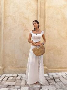 Serisse New Hollow-Out Embroidery Patchwork Skirt, Spring/Summer - White - View 5