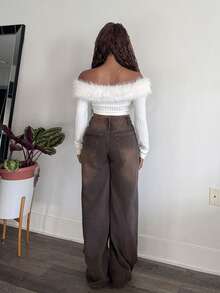 Tyla Gomez 秋冬露肩毛绒短款粉色夹克 - 白色 - 查看 2