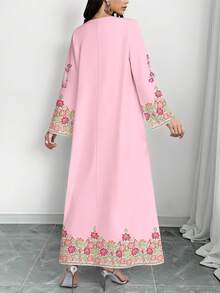 SHEIN Najma Women's Floral & Leaf Print V-Neck Long Sleeve Elegant Dress, Spring/Autumn - Multicolor - View 2