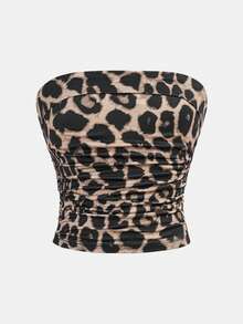 SHEIN Girlism Tween Girl Fitted Casual Minimalist Comfortable Leopard Print Ruched Waist Design Camisole - Multicolor - View 1