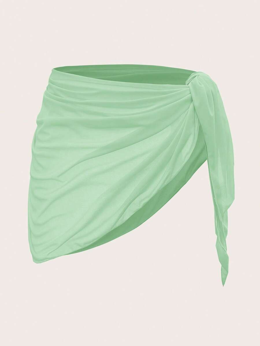 Swim Mod Women's Solid Color Side Knot Cover-Up & Mini Skirt Set, Vacation - Mint Green - View 1
