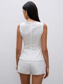 ATUI Studio Conjunto de 2 piezas de top ajustado sin mangas y shorts de unicolor en estilo casual de vacaciones para mujer - Blanco - Ver 3