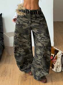 Coolane Women's & Men's Winter  Western Wear Cowgirl Streetwear Homecoming Casual Concert Outfit Y2K Forest Camo Baggy Low Rise Banana Pants - Multicolor - View 2