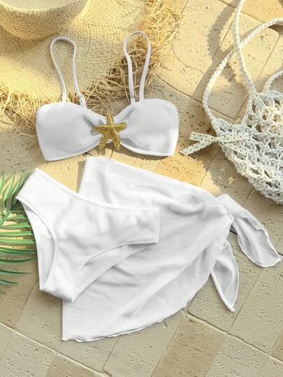 SHEIN 少女暑假海滩海星装饰细肩带比基尼套装