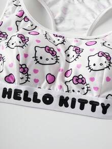 HELLO KITTY AND FRIENDS | SHEIN 女士可爱卡通爱心印花撞色字母滚边文胸内裤套装 - 粉色 - 查看 5