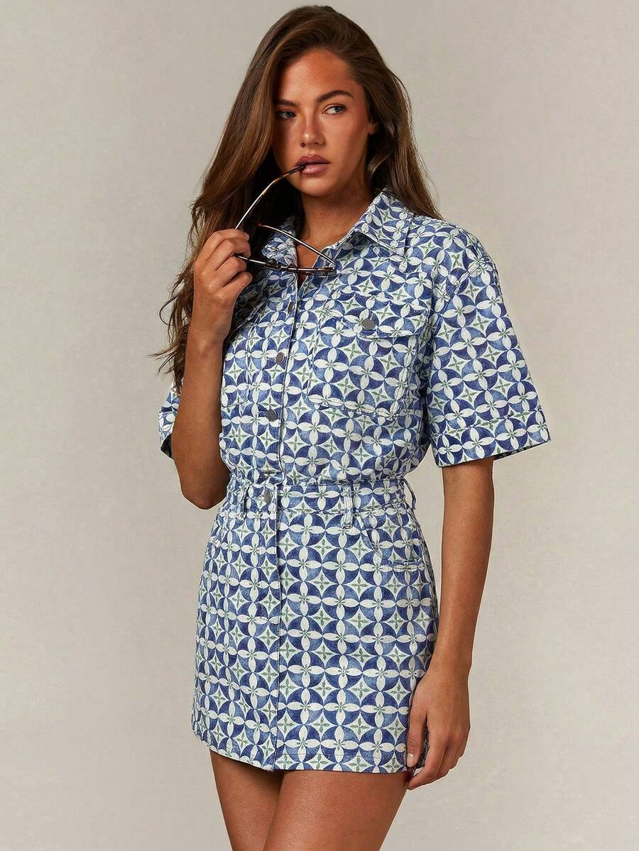 Athîral Women's Casual Button Front Cinched Waist Denim Midi Dress, Summer - Multicolor - View 1