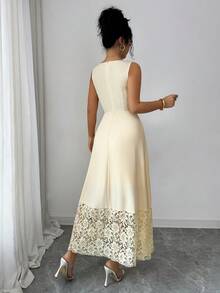 SHEIN Elenzya Elegantes langes Damenkleid. Sommerlicher Webstoff, figurbetonter Stil, ärmellos mit quadratischem Ausschnitt, Rüschensaum, anmutiges langes Damenkleid. Geeignet für tägliche Ausflüge, Pendeln, Dates, Partys, Urlaub, Musikfestivals und verschiedene Anlässe - Gelb - Übersicht 2