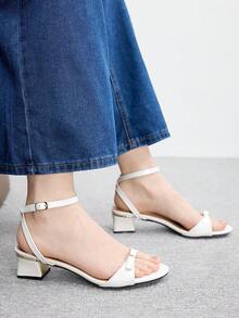 CUCCOO BIZCHIC Giày sandal hở mũi mũi tròn cho nữ, kiểu dáng thanh lịch kiểu Pháp, gót chunky, phù hợp với váy, thích hợp cho mùa hè và ngày Valentine. - trắng - Xem 2