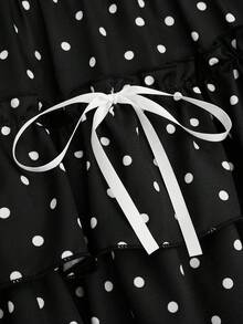 SHEIN PETITE CURVE 大码女式休闲可爱波点A字裙 - 黑與白 - 查看 4