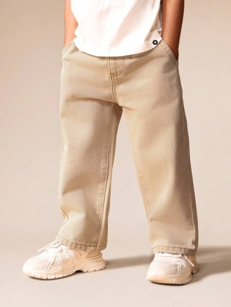 Jean kaki à jambes larges et taille haute