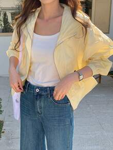 DAZY Women's Waist Cinched Hooded Loose Casual Jacket - Yellow - View 3