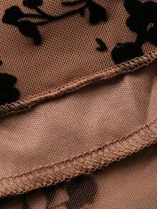 DAZY 女士方领长袖植绒提花高弹针织修身鱼尾裙摆优雅性感休闲连衣裙 - 棕色 - 查看 7