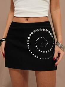 SHEIN BAE 女士时尚纯色螺旋设计极简半身裙 黑色迷你水钻半身裙 演唱会半身裙 黑色短裙 贝壳裙 波西米亚风半身裙 黑色阔腿裤 金属铆钉半身裙 时尚半身裙 沙滩派对半身裙 休闲半身裙 派对半身裙 夏季女士半身裙 女士休闲半身裙 - 黑色 - 查看 6