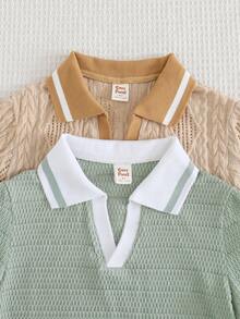 Cozy Pixies 2件套男婴条纹针织软领短袖套头衫套装 - 彩色 - 查看 3