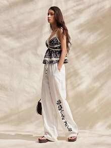 Easelle 女士梭织印花休闲裤 - 白色 - 查看 6