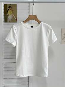 Tseoso 两件套白色短袖T恤，休闲简约，适合秋、冬、春、夏穿着，95%棉，百搭 - 白色 - 查看 4