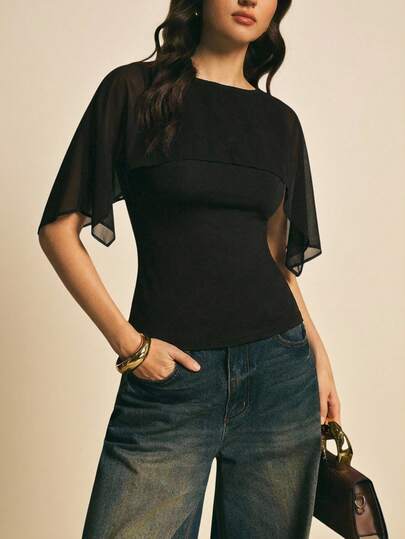 Poéselle Women's Black Shawl Collar Casual Top,,Going Out Tops For Women,Elegant Women's Blouses,Casual Blouses For Women ,Black Top,Valentine Outfits For Women,Beach Outfit For Women ,Birthday Outfits For Women, Summer Tops,Spring/Summer