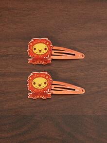 HARRY POTTER X SHEIN 一对橙色狮子图案发夹 - 橘色 - 查看 4