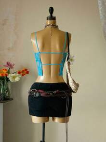 Lyxana Women's White Lace Backless Camisole - Blue - View 2