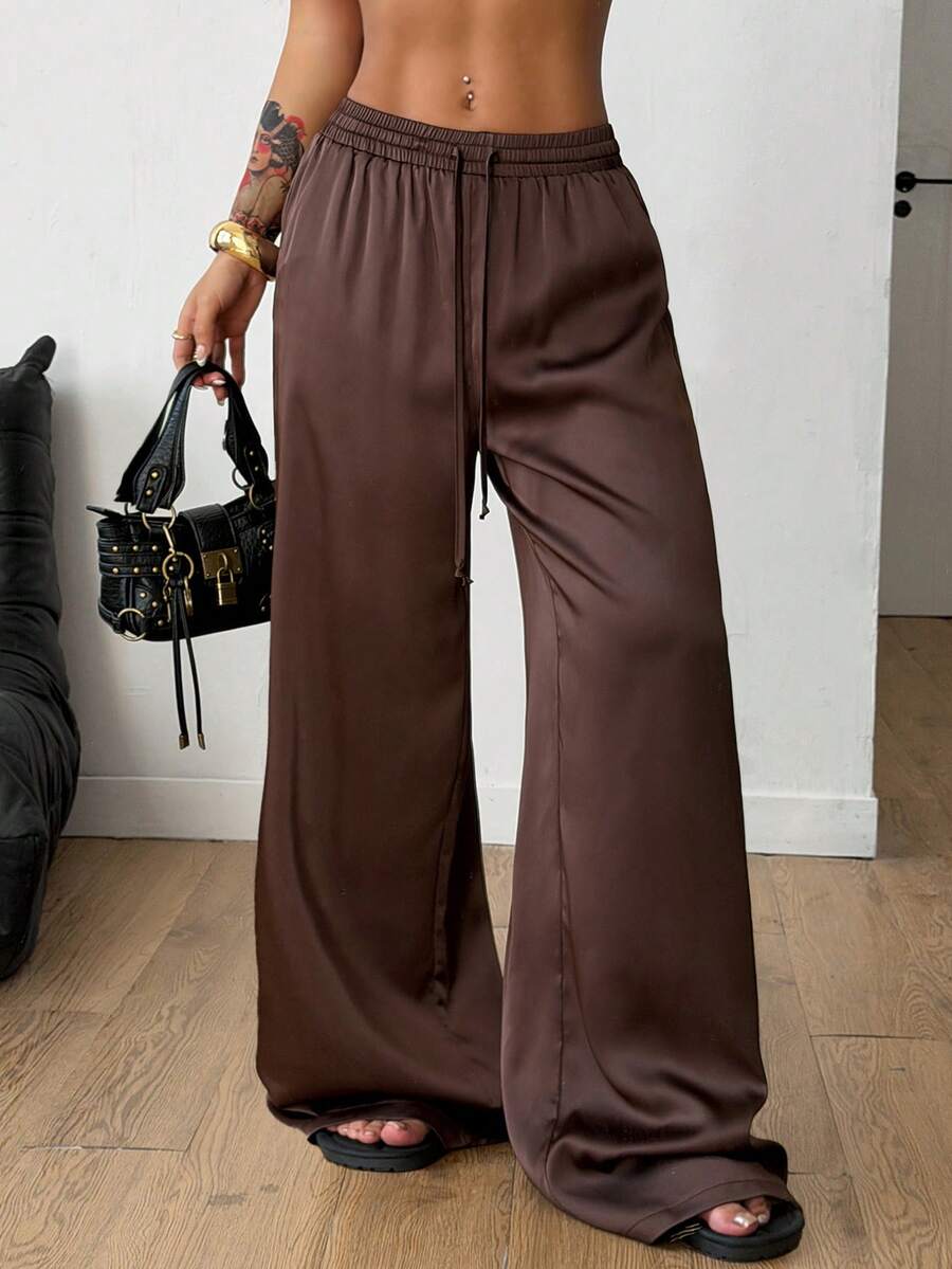 Coolane 女士夏季乡村音乐会外出海滩装扮波西米亚风简约水洗100%纯棉白色弧形裤脚裤 - 棕色 - 查看 1