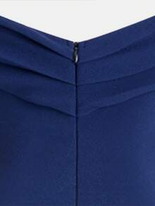 SHEIN Girlism Teen Girls' Off-Shoulder Ruched Elegant Criss-Cross, Slit Hem Fishtail Dress, Party Wear - Navy Blue - View 8