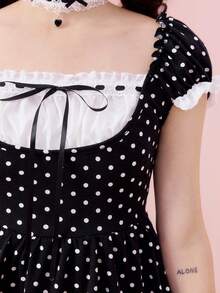 ROMWE Women's Kawaii School Style Contrast Color Patchwork Doll T-Shirt - Black - View 4