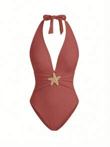 Swim Oasis Bộ đồ bơi liền thân cao cấp Sunner Vacation Elegant Romantic Starfish Decor - Rỉ Nâu - Xem 3