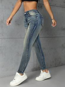 Jeanoix 大码女式时尚休闲百搭修身裤 - 霧霾藍 - 查看 4