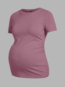 Modmama Maternity Casual Solid Color Short Sleeve Fitted T-Shirt, Summer - Multicolor - View 7