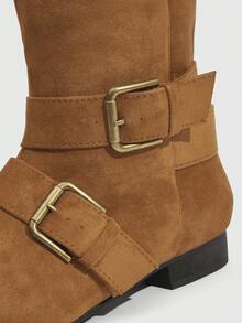 Daringsoles Women's Buckle Design Versatile Fashion Mid-Calf Boots - Camel - View 5