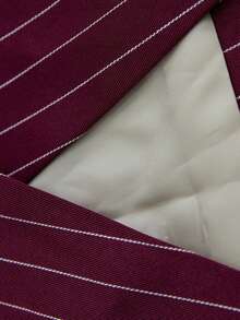 Ciel Poise Bộ vest kiểu cổ điển màu đỏ rượu vang kẻ sọc, không cổ, vai rộng và quần ống đứng, trang phục công sở chuyên nghiệp. - Màu Đỏ Sâu - Xem 9