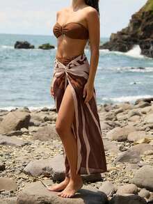 Maija Women's Vacation Beach Twist Cover-Up Skirt - Brown - View 4