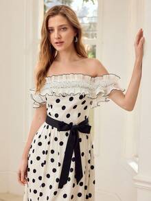 MOTF PREMIUM POLKA DOT PRINT CONTRAST MESH DRESS - White - View 4