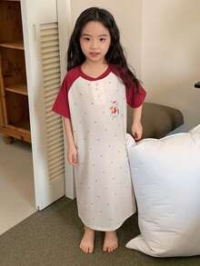 DAZY Young Girl Colorblock Knit Round Neck Nightgown Loungewear Summer - Multicolor - View 4