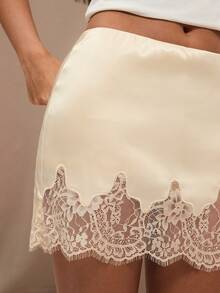 SHEIN BAE Women's Lace Patchwork Fashionable Versatile Date Party Mini Skirt - Apricot - View 7