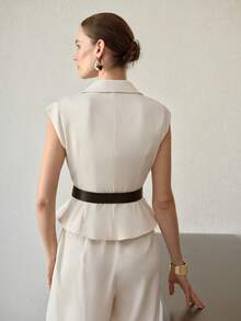 MOTF PREMIUM 女士裹身腰带西装外套，通勤必备 - 米色 - 查看 5