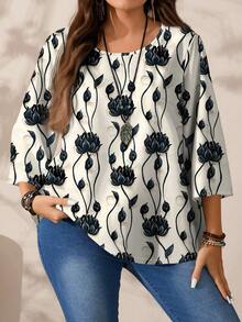 EMERY ROSE Áo thun nữ cỡ lớn in họa tiết toàn thân, cổ tròn, tay lỡ, dáng rộng, thích hợp cho mùa thu/đông. - Nhiều màu - Xem 8