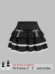 SHEIN PETITE CURVE 大码女式休闲可爱波点A字裙 - 黑與白 - 查看 1
