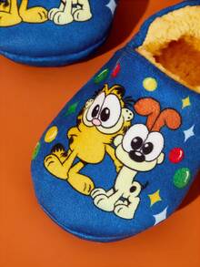 GARFIELD | SHEIN 可爱卡通猫狗蓝色儿童男童防滑室内拖鞋幼儿和儿童柔软毛绒保暖冬季家居鞋，轻便耐用，防滑硅胶点，居家卧室空调房春秋冬，男女通用 - 藍色 - 查看 2