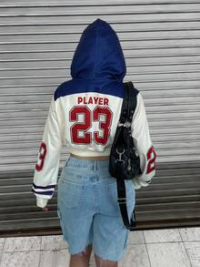 Rovax Fitted Short Hooded Raglan Long Sleeve Pullover Top - Multicolor - View 2