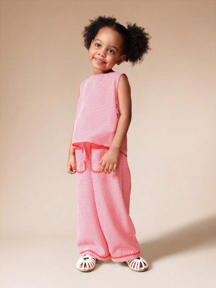 Gingham Tank Top With Palazzo Pants Set