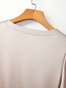 Franclia Women's Rhinestone Decorated Short Sleeve Bodysuit Satin - Champagne - View 7