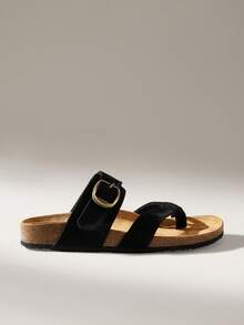 Solecia Women's Buckle Design Casual Fashionable Flat Sandals Summer Shoes - Black - View 1