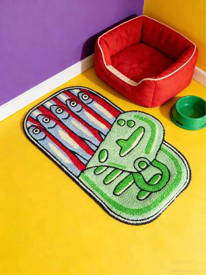 Joivida Creative Sardine Can Faux Cashmere Floor Mat, Easy-Clean Non-Slip Bathroom Rug, Home Entryway Kitchen Absorbent Oil-Proof Cartoon Decorative Mat