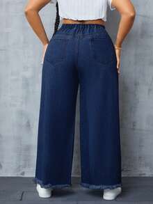 SHEIN SXY Plus Size Casual Washed High Waist Wide Leg Jeans - Dark Wash - View 2