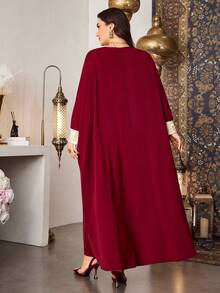 Al Najma Embroidered V-Neck Batwing Dress, Spring/Summer - Burgundy - View 3