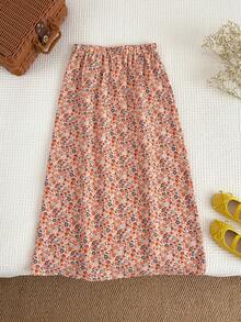 SHEIN Tween Girl Ditsy Floral Elastic Waist Casual Skirt - Pink - View 2